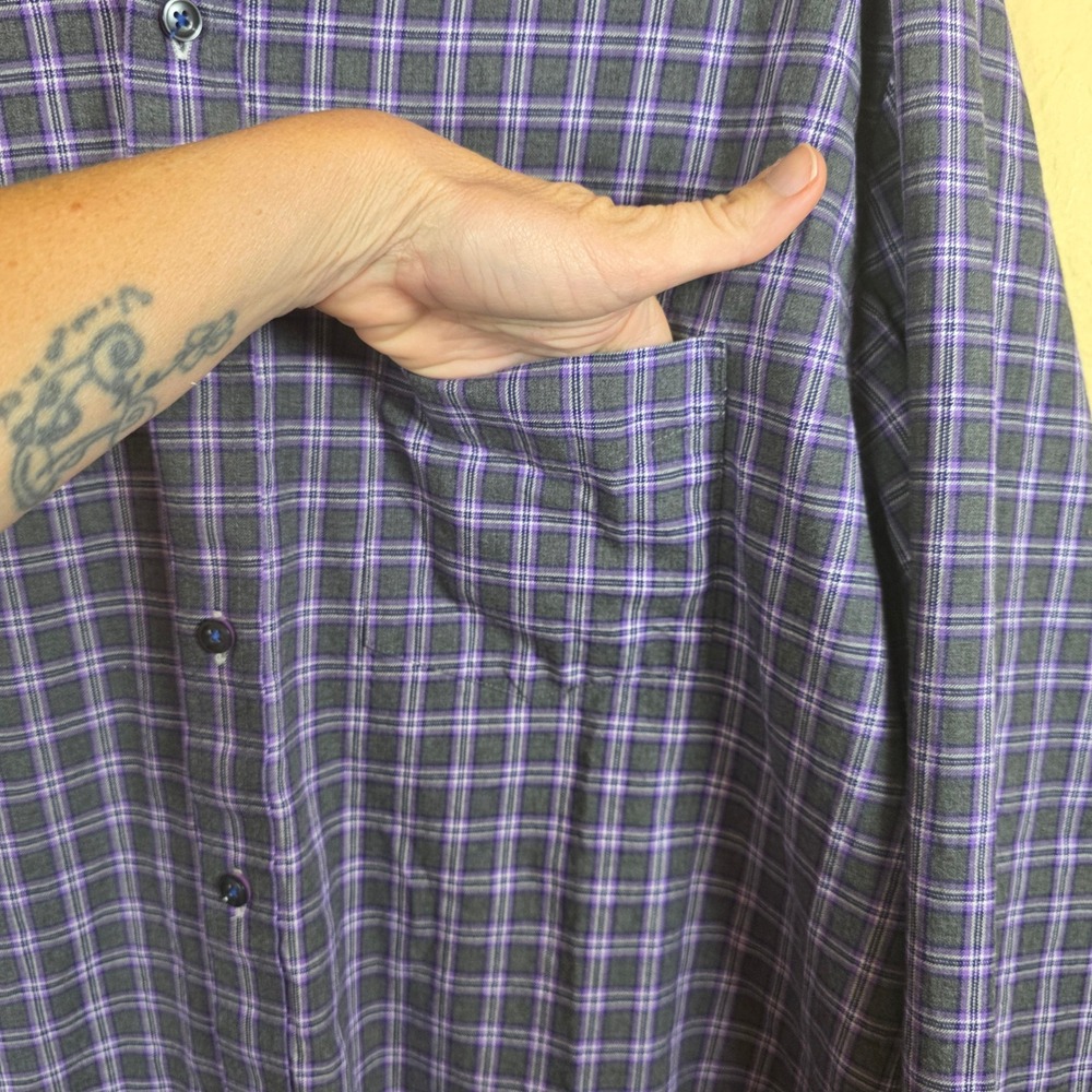 Tasso Elba Mens XL Purple Grey Plaid 100% Cotton Long Sleeve Button Down Shirt - Picture 2 of 7